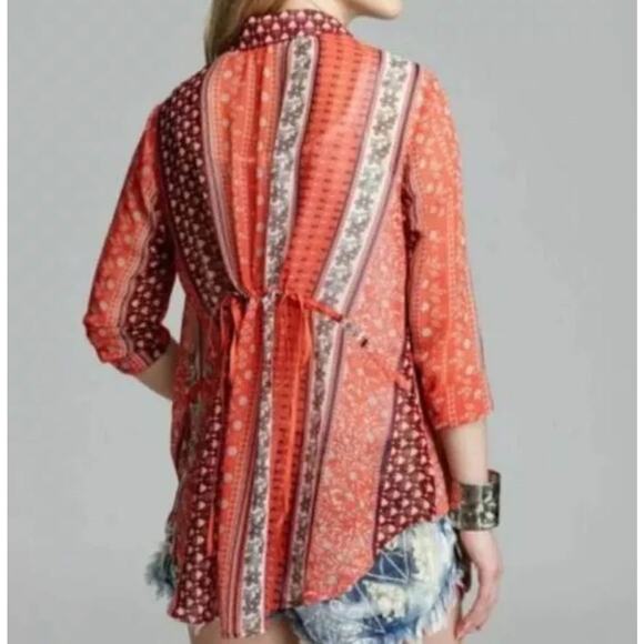 Free People Midnight Mile Button High Low Cinch Back Top Shirt Blouse Tunic - Picture 2 of 10